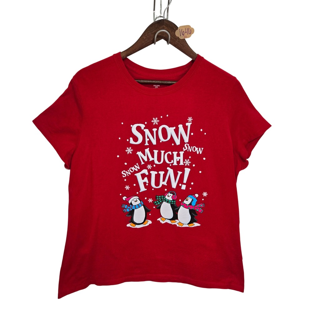 Womens Red Snow Much Fun Penguin Christmas T-Shirt XXL 2XG 20 XMLL61SE